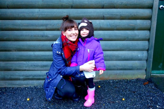 Ava and Mummy outside our lodge at Bluestone Wales