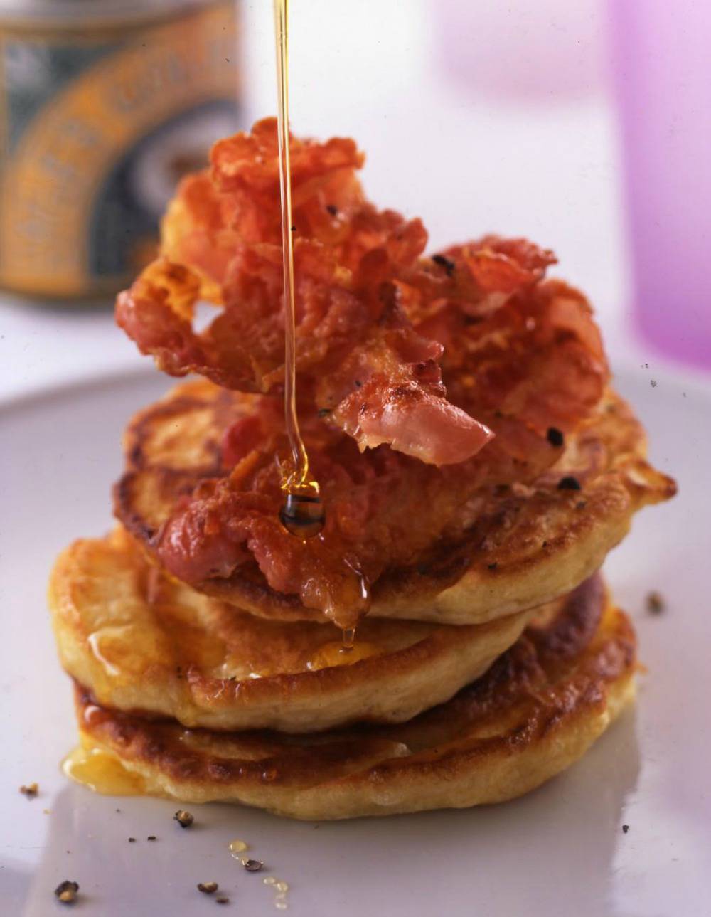 Breakfast pancakes with Crispy Bacon for Pancake Day