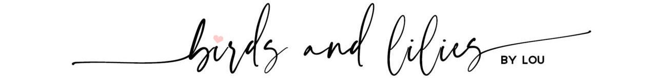 birds and lilies by lou logo in black