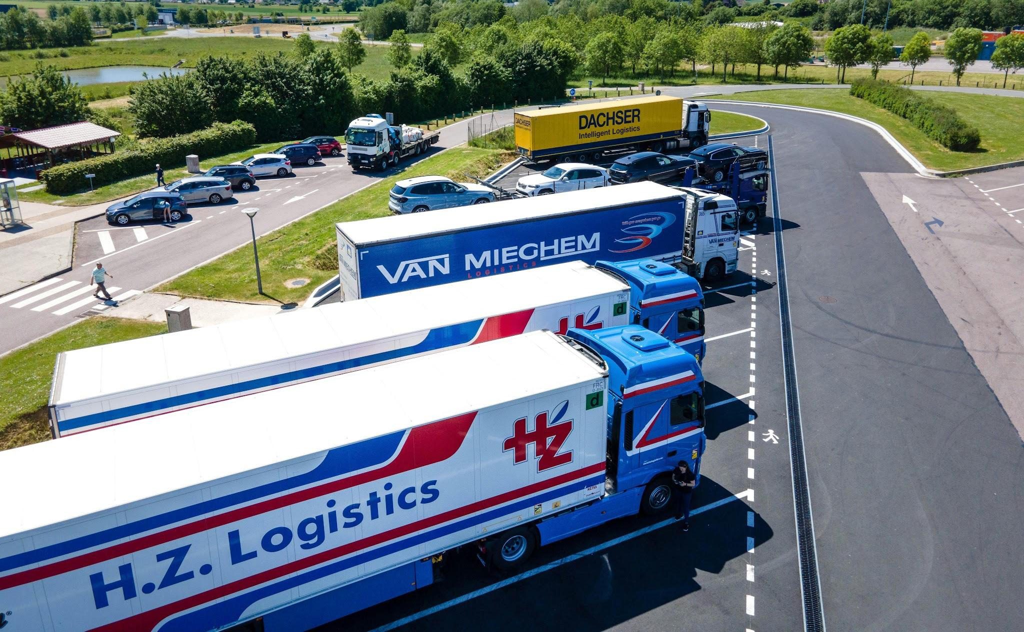 lorries parked in a row